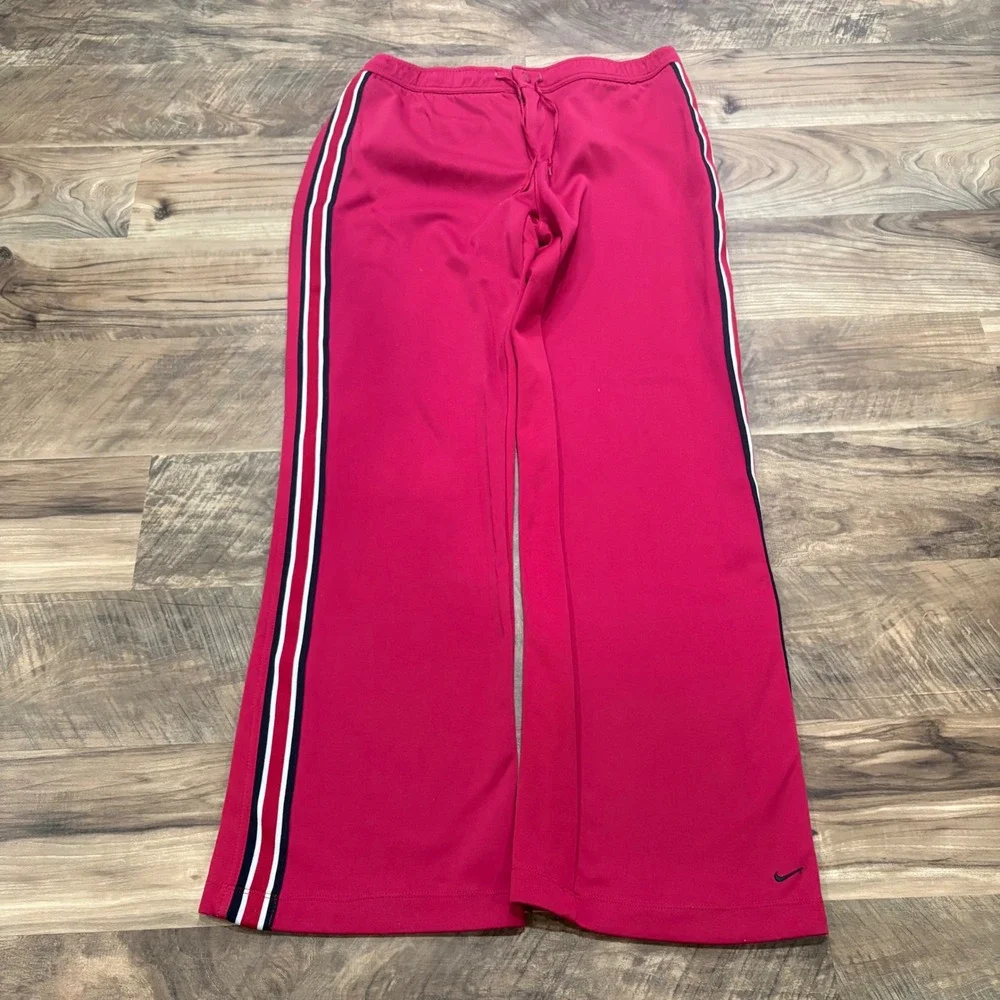 Vintage Y2K Nike Track Pants Boys L Red Baggy Side Stripe Athletic Sweatpants - Picture 1 of 7
